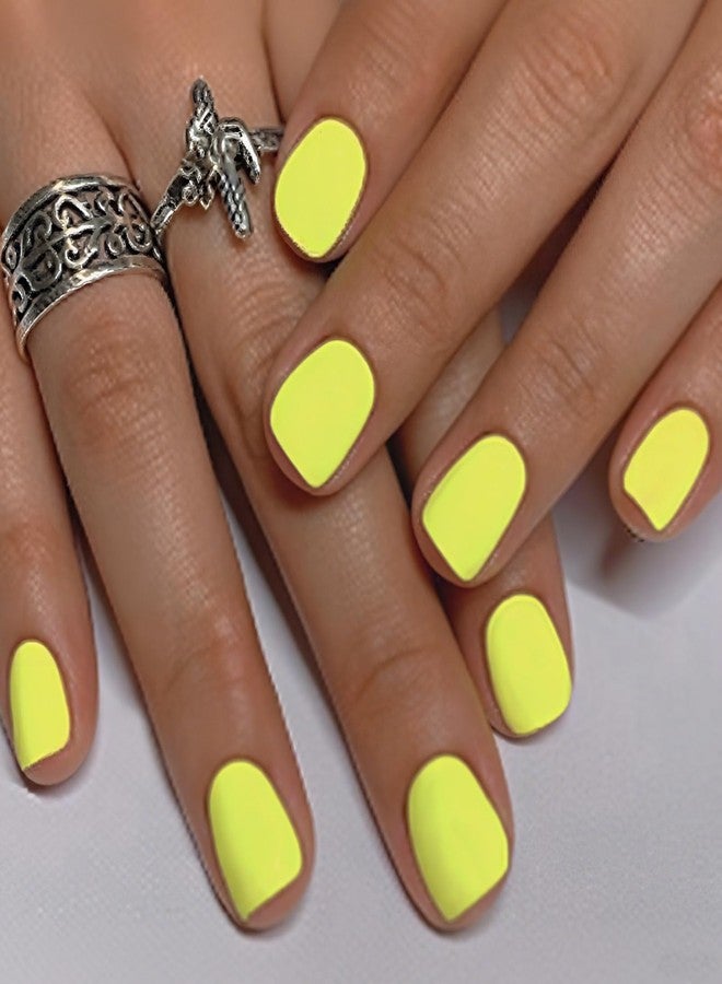NICENEEDED 24 PCS Neon Green Press On Nails, Short Square Natural Plain False Nails with Gel, Shiny Plastic Full Cover Fake Fingernails for Women Manicure Art DIY - Image 1